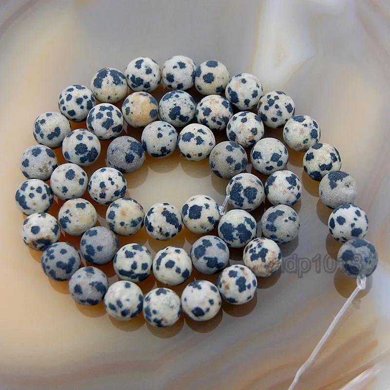 Matte Natural Dalmation Jasper Gemstone Round Loose Beads on a 15.5" Strand