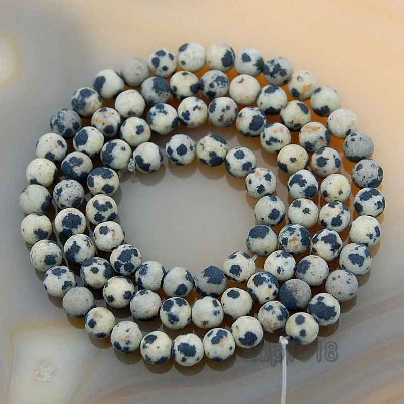 Matte Natural Dalmation Jasper Gemstone Round Loose Beads on a 15.5" Strand