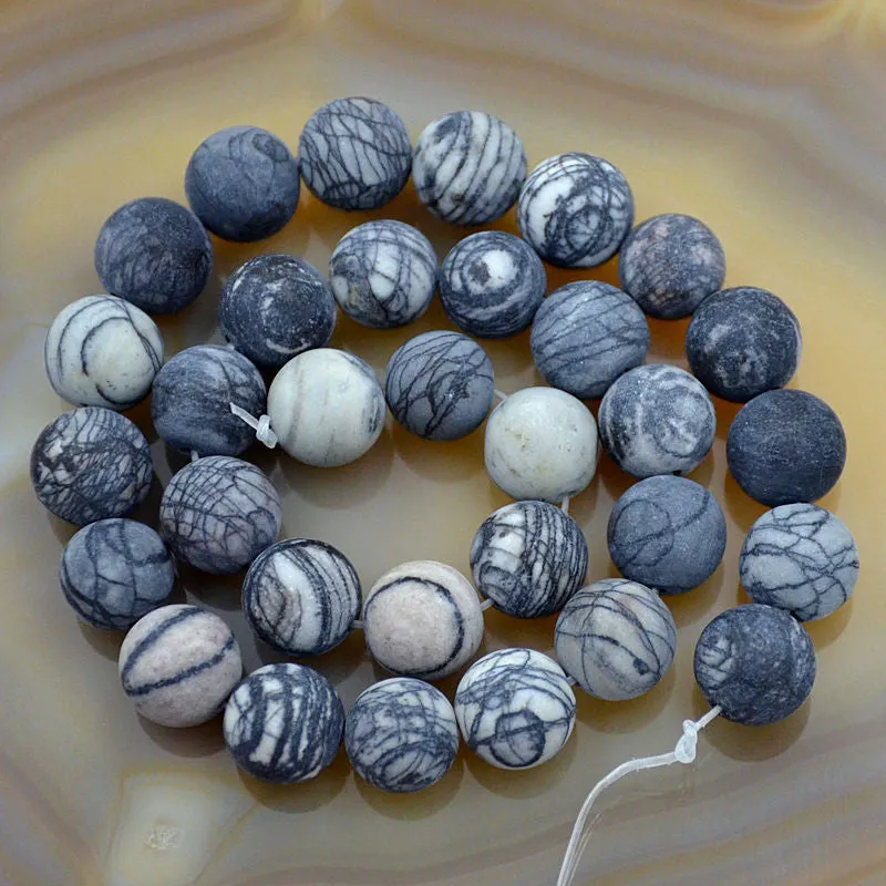 Matte Natural Spider Web Jasper Gemstone Round Loose Beads on a 15.5" Strand