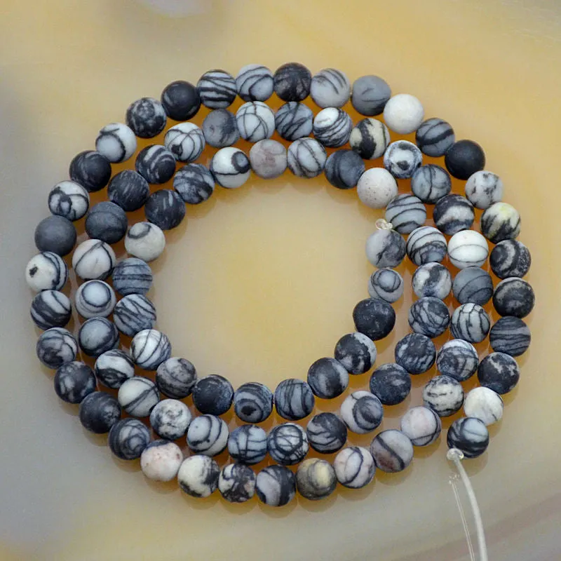 Matte Natural Spider Web Jasper Gemstone Round Loose Beads on a 15.5" Strand