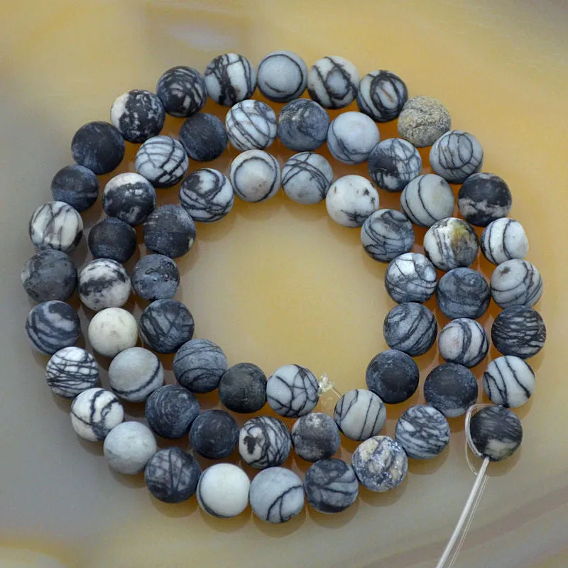 Matte Natural Spider Web Jasper Gemstone Round Loose Beads on a 15.5" Strand