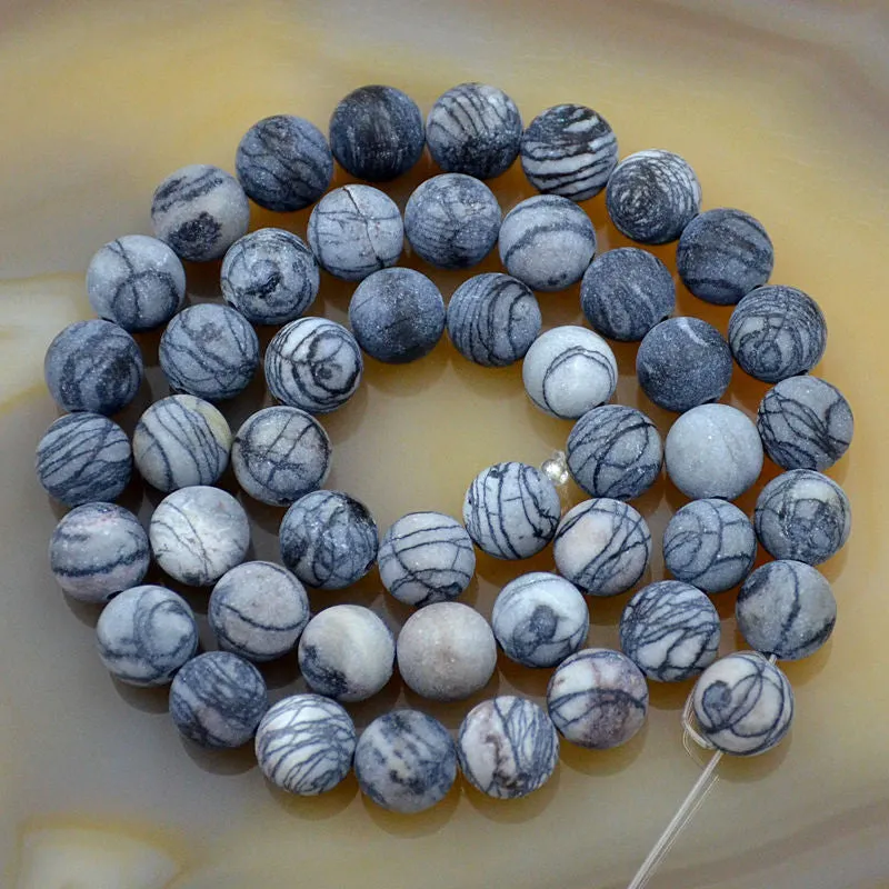 Matte Natural Spider Web Jasper Gemstone Round Loose Beads on a 15.5" Strand