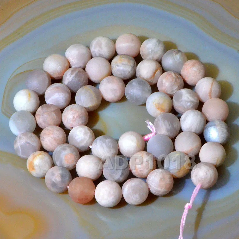 Matte Natural Sun Stone Gemstone Round Loose Beads on a 15.5" Strand