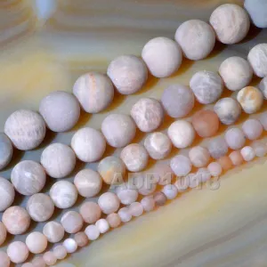 Matte Natural Sun Stone Gemstone Round Loose Beads on a 15.5" Strand