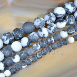 Matte Natural White Black Zebra Gemstone Round Loose Beads on a 15.5" Strand