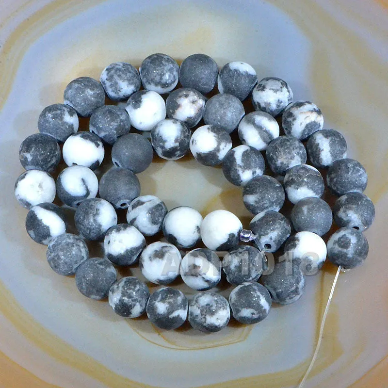 Matte Natural White Black Zebra Gemstone Round Loose Beads on a 15.5" Strand