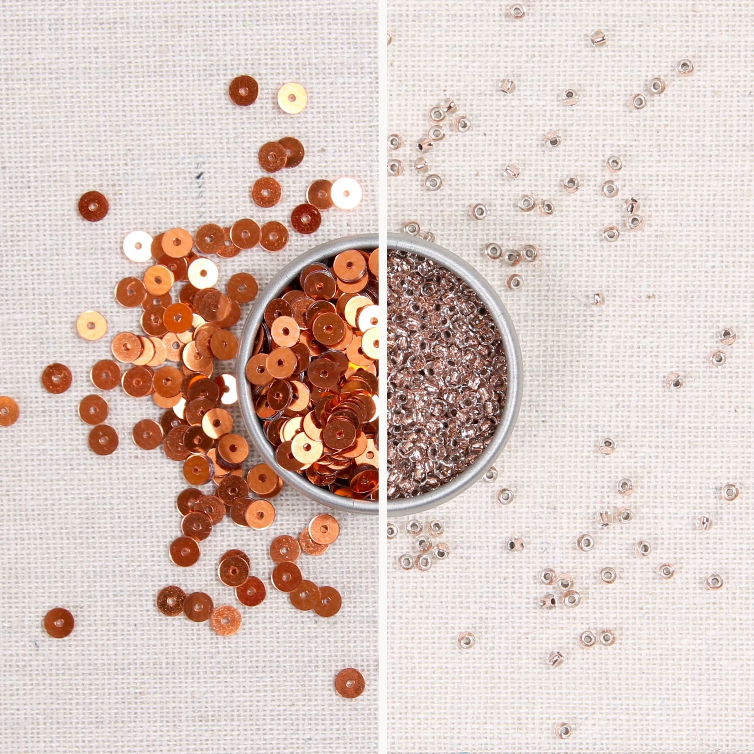 Metallic Sequins or Beads: Copper and Rose Gold