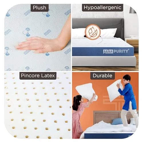 MM FOAM Purity  100% Natural Pincore Latex Hybrid Mattress | Hypoallergenic | High-Density PU Foam | Plush Design with 10-Year Warranty | King, 84 x 72 x 6