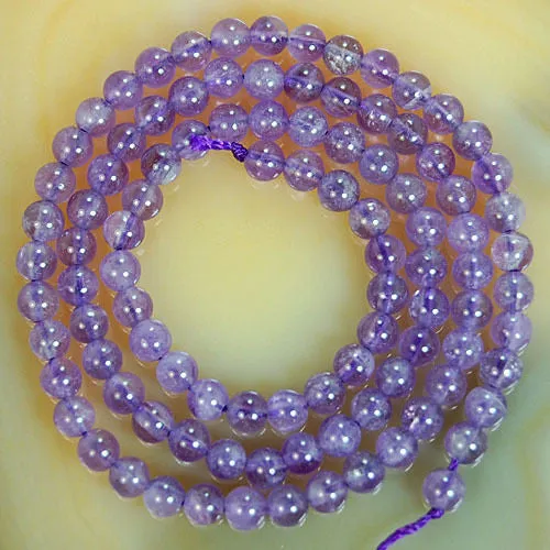 Natural Amethyst Gemstone Round Loose Beads on a 15.5" Strand