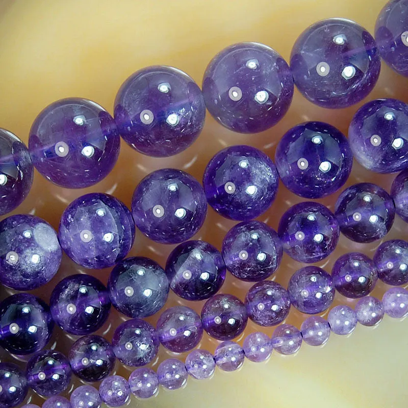 Natural Amethyst Gemstone Round Loose Beads on a 15.5" Strand