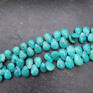 Natural Green-Blue Turquoise Faceted Pear Briolette Beads (Set of 5)