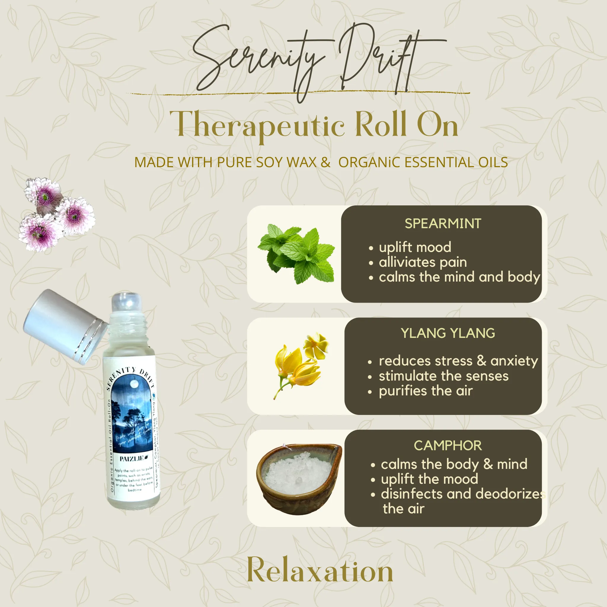 Serenity Drift Essential Oil Roll-On |  Spearmint, Camphor & Ylang Ylang