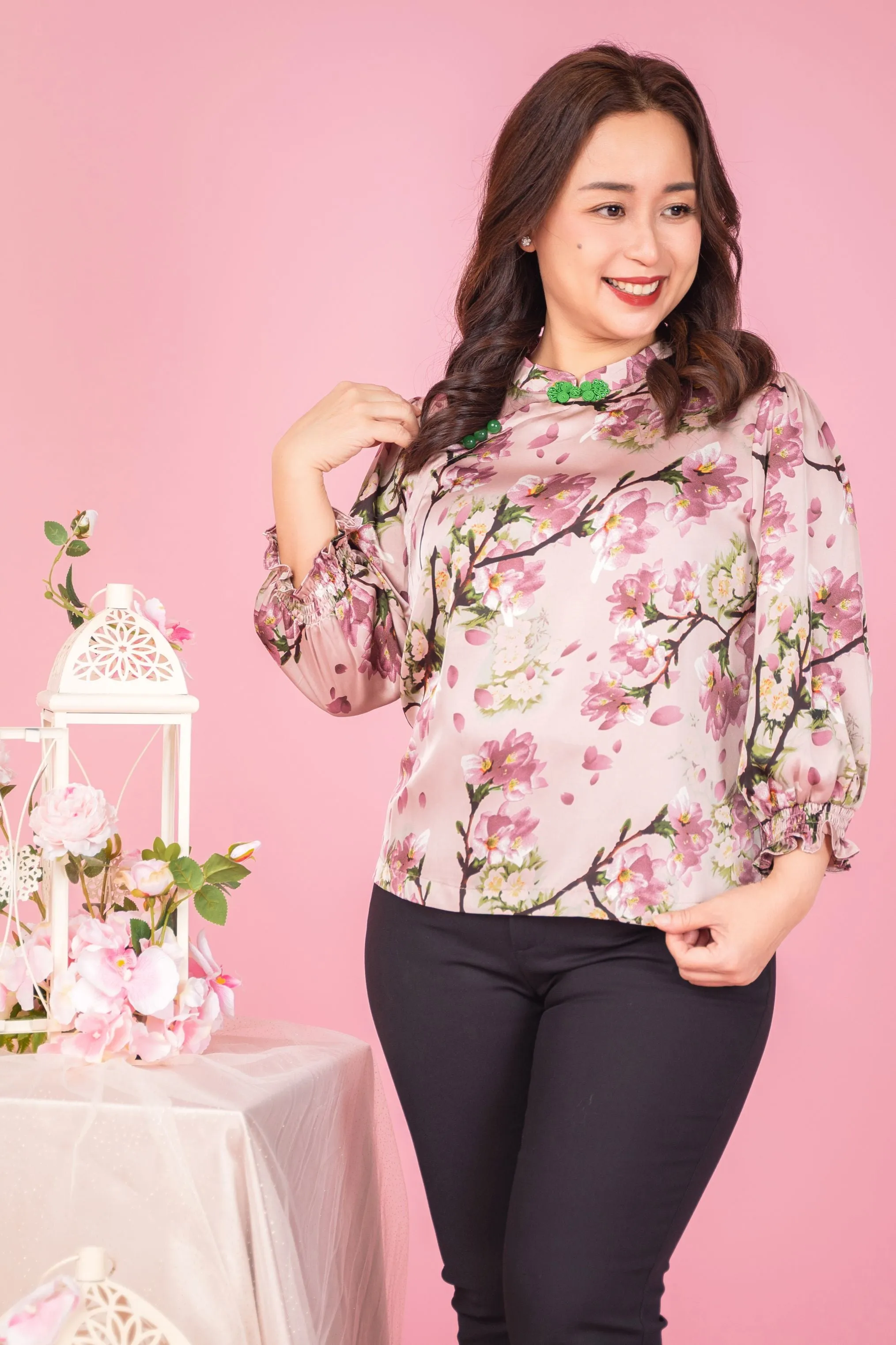 Silky Flower Print Cheongsam Blouse