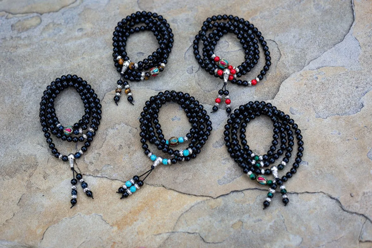 Turquoise & Obsidian Mala Bracelet/Necklace