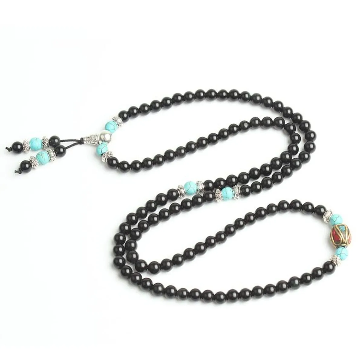 Turquoise & Obsidian Mala Bracelet/Necklace